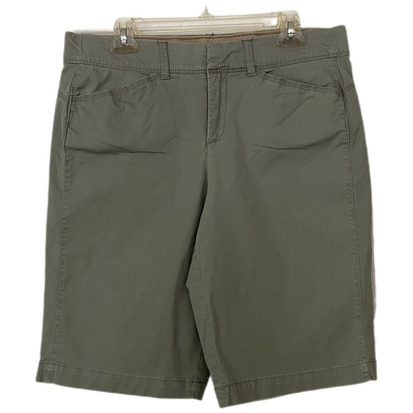 Intro. Bermuda Shorts Olive Green Mid Rise Comfort Waist Size 10 - Picture 1 of 12